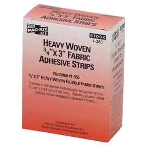 First Aid Only - From: 1-350-001 To: 1-750-001 - Heavy Woven Fabric Bandages, 3/4"x3", 50/bx (DROP SHIP ONLY $50 Minimum Order)