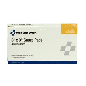 First Aid Only - 3-001-001 - Sterile Gauze Pads, 3"x3", 4/bx  (DROP SHIP ONLY)