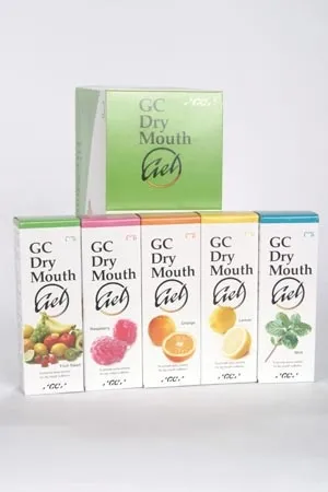 GC America - 002526 - Dry Mouth Gel Assorted Flavors Contains: 5 Tubes 40g  of Fruit Salad Mint & Raspberry