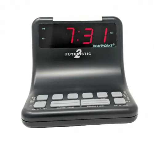 Harris Communication - HC-ALM202B - Deafworks Futuristic Dual Alarm Clock