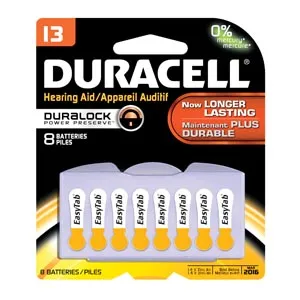 Duracell - DA13B8W - Battery, Zinc Air, Size 13, 8pk, 6 pk/bx (UPC# 66121)