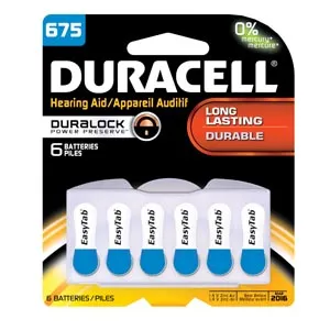 Duracell - DA675B6W - Battery, Zinc Air, Size 675, 6pk, 6 pk/bx, 6 bx/cs (UPC# 66126)