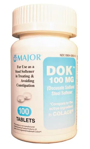 Major Pharmaceuticals - 700401 - Docusate Sodium, 100mg, 100s, Compare to Colace, NDC# 00904-5869-60