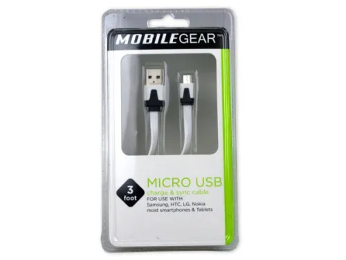 Kole Imports - EN149 - Mobile Gear 3 Flat Micro Usb Charge &amp; Sync Cable - White