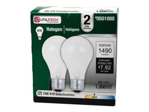 Kole Imports - MA193 - Utilitech 2 Pack A19 Halogen 72w Light Bulbs