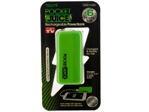 Kole Imports - OF896 - Green Pocket Juice Rechargeable Power Bank With Usb Cable