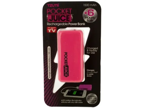 Kole Imports - OF906 - Pink Pocket Juice Rechargeable Power Bank With Usb Cable