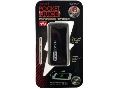 Kole Imports - OF911 - Black Pocket Juice Rechargeable Power Bank With Usb Cable