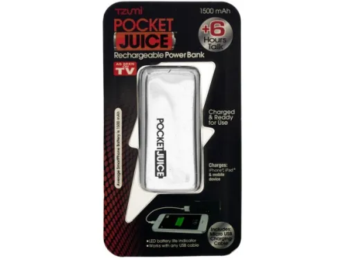 Kole Imports - OF915 - White Pocket Juice Rechargeable Power Bank With Usb Cable