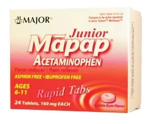 Major Pharmaceuticals - 100178 - Mapap Jr, 160mg, Meltaway, 24s, Compare to Tylenol Jr., NDC# 00904-5754-24