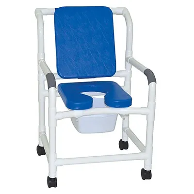 MJM International - 20-4237 - Blue Deluxe Wide Shower Chair Twin Casters Cushioned Padded