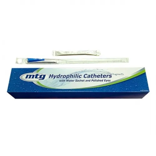 Hr Pharmaceuticals - MTG Catheters - 81114 -  MTG Hydrophilic Straight Tip Male Intermittent Catheter, 14 Fr, 16" Vinyl Catheter with Sterile Water Sachet and Handling Sleeve