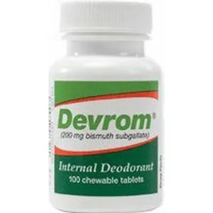 Parthenon - Other Brands - DEVROM - Bismuth subgallate tablets for control of odor from colostomies, ileostomies, and fecal incontinence.