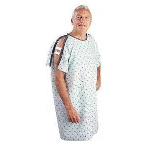 Salk - 520MP - Iv gown comfort collection patient tieback gown, snap closures on shoulder and sleeves, one size fits all, geometric print. 50% cotton/50%polyester.