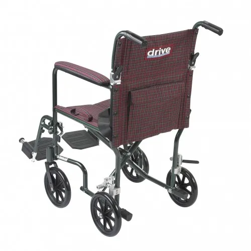 Drive Devilbiss Healthcare - From: FW19BG To: fw19db  Drive Medical   Flyweight Lightweight Folding Transport Wheelchair, Frame Plaid Upholstery