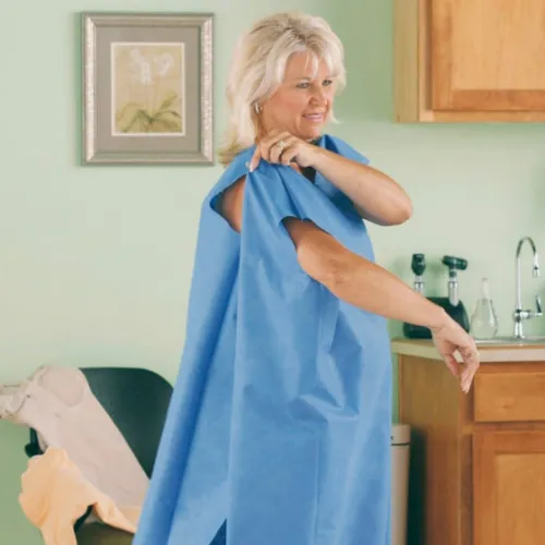 TIDI Products - 980831 - Patient Gown, 30" x 42", Medium, Blue, Non-Woven, Dexter Material, Crepe Exterior, 50/cs
